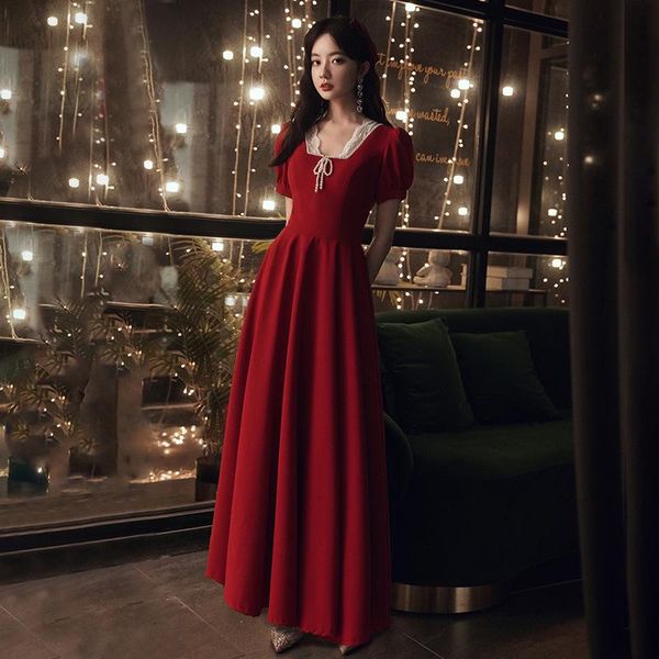 ethnic clothing backless pearl chinese dress bowknot puff sleeve cheongsam retro v-neck lace collar qipao burgundy banquet robe de soir, Red
ethnic clothing backless pearl chinese dress bowknot puff sleeve cheongsam retro v-neck lace collar qipao burgundy banquet robe de soir, Red
