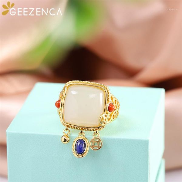 cluster rings 925 sterling silver hetian jade gold plated ring fine jewelry for women agate lapis lazuli open ethnic vintage party gift, Golden;silver
cluster rings 925 sterling silver hetian jade gold plated ring fine jewelry for women agate lapis lazuli open ethnic vintage party gift, Golden;silver