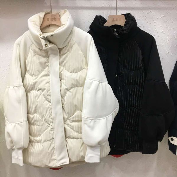 white duck down jacket female loose small casual coat, Black