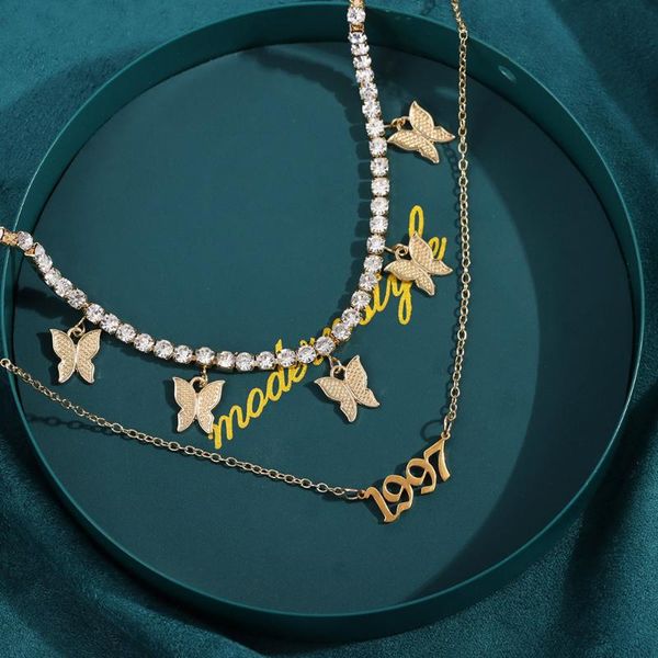 chains bohemian metal 1997 letter butterfly pendant tennis chain collar multilayer necklace woman fashion party jewelry, Silver
chains bohemian metal 1997 letter butterfly pendant tennis chain collar multilayer necklace woman fashion party jewelry, Silver