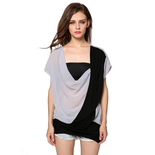women's blouses & shirts women casual blouse low cut v-neck short sleeve chiffon patchwork loose summer feminine plus size ladies, White
women's blouses & shirts women casual blouse low cut v-neck short sleeve chiffon patchwork loose summer feminine plus size ladies, White