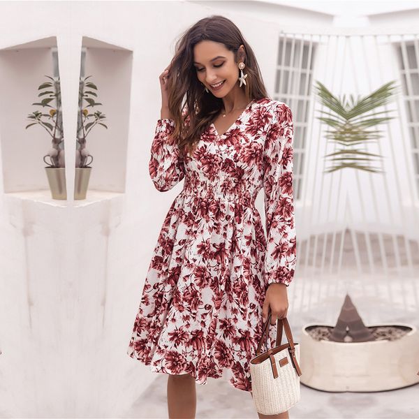 2021 ladies new spring summer printed waist slim sleeve v neck dresses women's fashion big floral causal long pleated dress, Black;gray
2021 ladies new spring summer printed waist slim sleeve v neck dresses women's fashion big floral causal long pleated dress, Black;gray