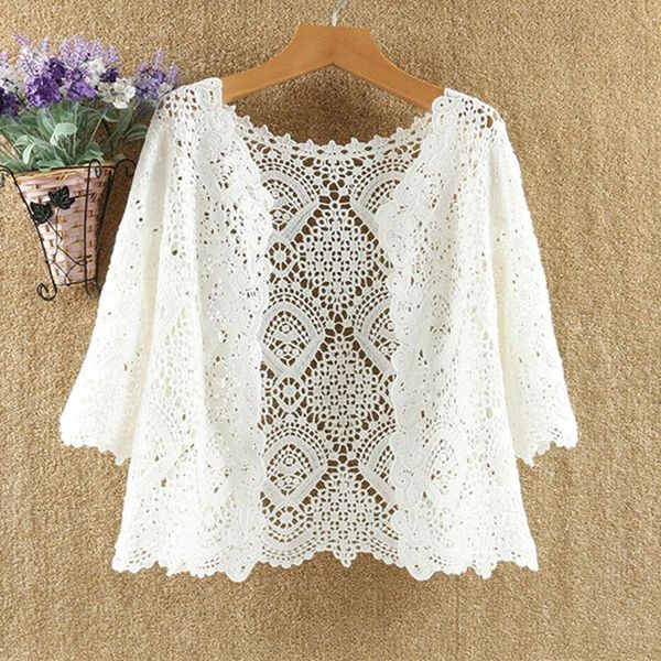 women's knits & tees cutout knitted cardigan sweater women five-point sleeves thin sunscreen air conditioning short female spring summe, White
women's knits & tees cutout knitted cardigan sweater women five-point sleeves thin sunscreen air conditioning short female spring summe, White