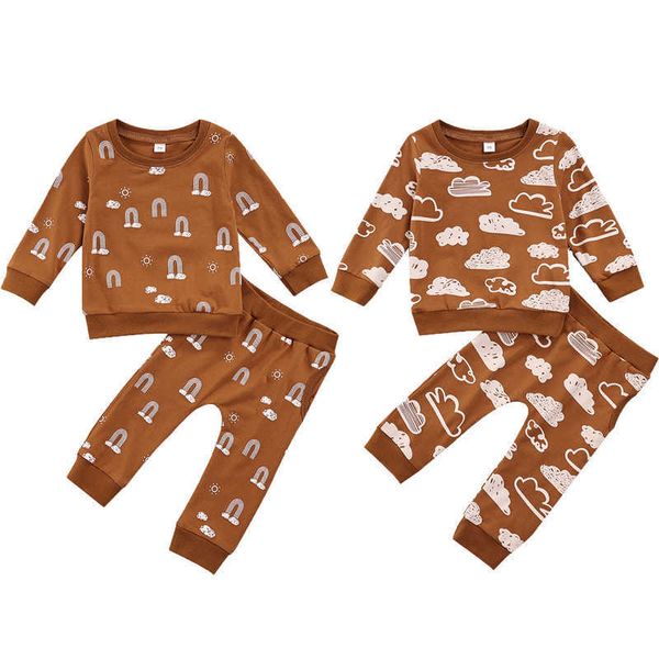 2021 fall newborn baby girls boys soft cotton clothes set, rainbow/cloud print long sleeve o-neck t-shirt+elastic waist trousers g1023, White
2021 fall newborn baby girls boys soft cotton clothes set, rainbow/cloud print long sleeve o-neck t-shirt+elastic waist trousers g1023, White