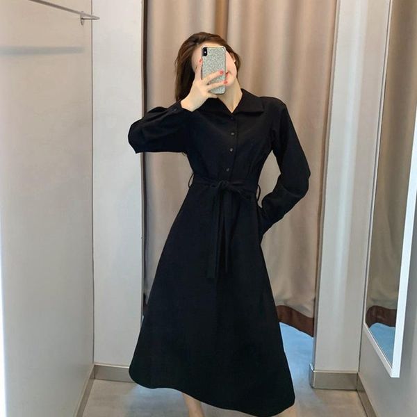 party dresses cgc 2021 vintage solid french summer dress woman elegant collar long sleeve midi slim simple casual cloth, White;black
party dresses cgc 2021 vintage solid french summer dress woman elegant collar long sleeve midi slim simple casual cloth, White;black