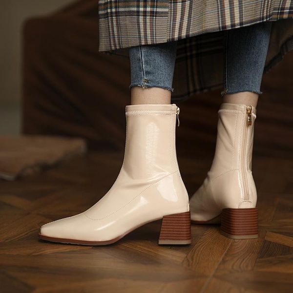 boots may niamh ankle square toe 5cm high heels back zipper for woman handmade black patent leather elegant shoes a069
boots may niamh ankle square toe 5cm high heels back zipper for woman handmade black patent leather elegant shoes a069