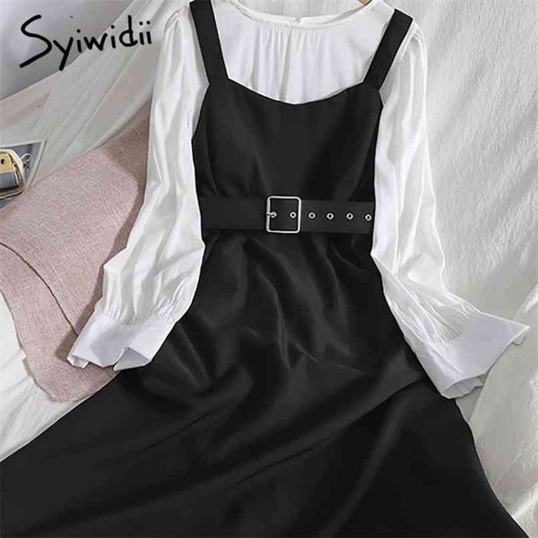 fashion 2 piece blouse and camis dress for women puff sleeve o-neck white shirt sashes a-line green dresses summer 210607
fashion 2 piece blouse and camis dress for women puff sleeve o-neck white shirt sashes a-line green dresses summer 210607