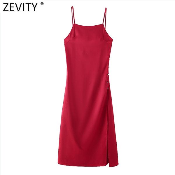 women elegant spaghetti strap side buttons split red midi dress female chic sling vestido casual beach cloth ds5035 210420, Black;gray
women elegant spaghetti strap side buttons split red midi dress female chic sling vestido casual beach cloth ds5035 210420, Black;gray