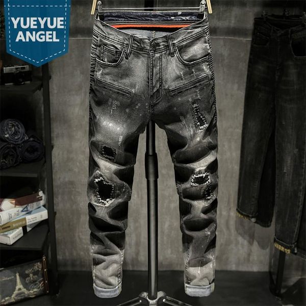 mens vintage washed hole denim pants patchwork stretchy slim fit straight jeans men distressed casual pleated classic male men's, Blue
mens vintage washed hole denim pants patchwork stretchy slim fit straight jeans men distressed casual pleated classic male men's, Blue