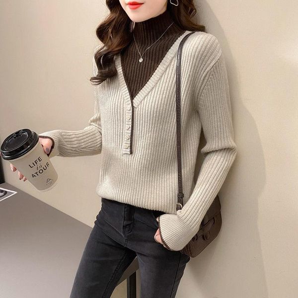 women's sweaters women 2022 autumn winter fake two-piece loose sweater female half high collar jumpers ladies warm knitted e947, White;black
women's sweaters women 2022 autumn winter fake two-piece loose sweater female half high collar jumpers ladies warm knitted e947, White;black