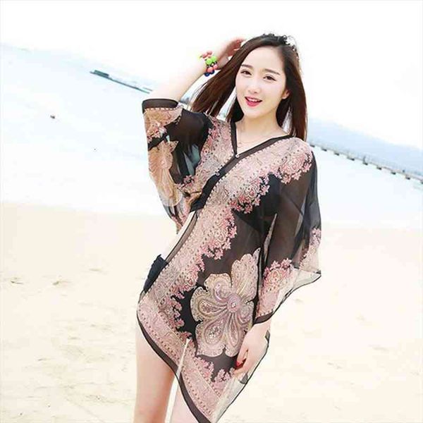 women summer beach bikini cover up loose chiffon blouse shawl scarf with buttons loose swimsuit summer short pareo, White;black
women summer beach bikini cover up loose chiffon blouse shawl scarf with buttons loose swimsuit summer short pareo, White;black