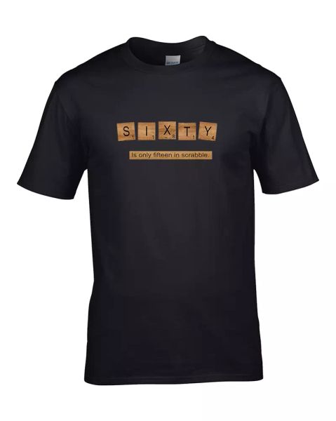 sixty is only fifteen in scrabble. desperately aging game parody men's t-shirt, White;black
sixty is only fifteen in scrabble. desperately aging game parody men's t-shirt, White;black