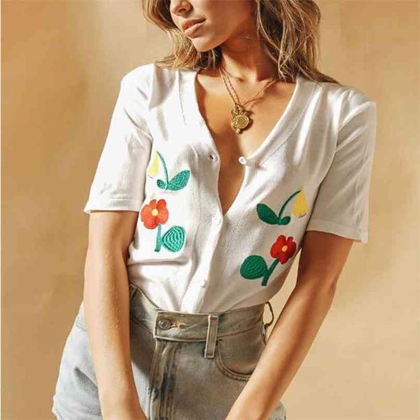 summer women's sweater casual solid color v-neck short sleeve flower embroidery thin 210430, White
summer women's sweater casual solid color v-neck short sleeve flower embroidery thin 210430, White