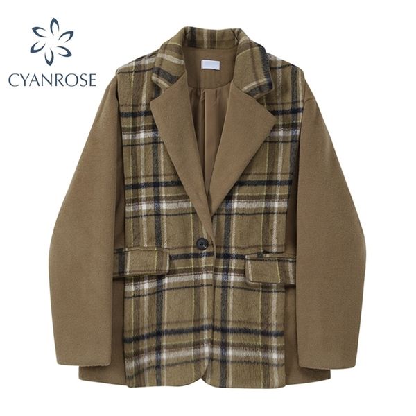 plaid spliced woolen blazer jacket women spring single button korean vintage pocket ol coat work casual loose y2k outerwear 210515, Black
plaid spliced woolen blazer jacket women spring single button korean vintage pocket ol coat work casual loose y2k outerwear 210515, Black