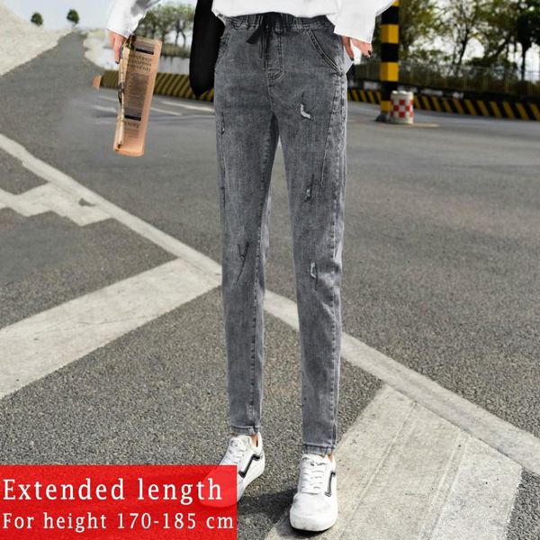 large size jeans women pants plus-sized gray extended trousers holes harem high waisted skinny ripped for women's, Blue
large size jeans women pants plus-sized gray extended trousers holes harem high waisted skinny ripped for women's, Blue