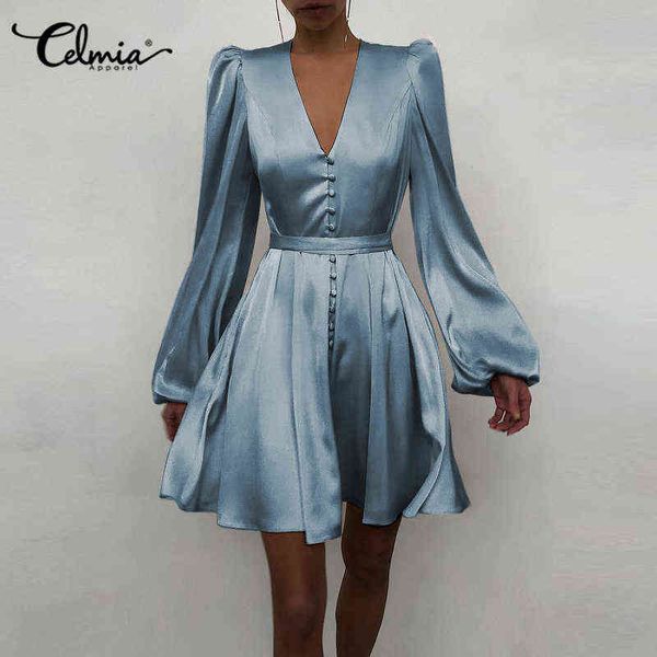 women's dress party 2021 autumn satin silk mini robe elegant wrap dresses celmia long sleeve v neck sundress solid vestidos y1204, Black;gray
women's dress party 2021 autumn satin silk mini robe elegant wrap dresses celmia long sleeve v neck sundress solid vestidos y1204, Black;gray