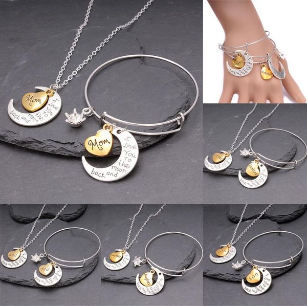 earrings & necklace 2pcs fashion crescent moon crown bangle jewelry set mom dad son daughter diy heart letter family gift, Silver
earrings & necklace 2pcs fashion crescent moon crown bangle jewelry set mom dad son daughter diy heart letter family gift, Silver