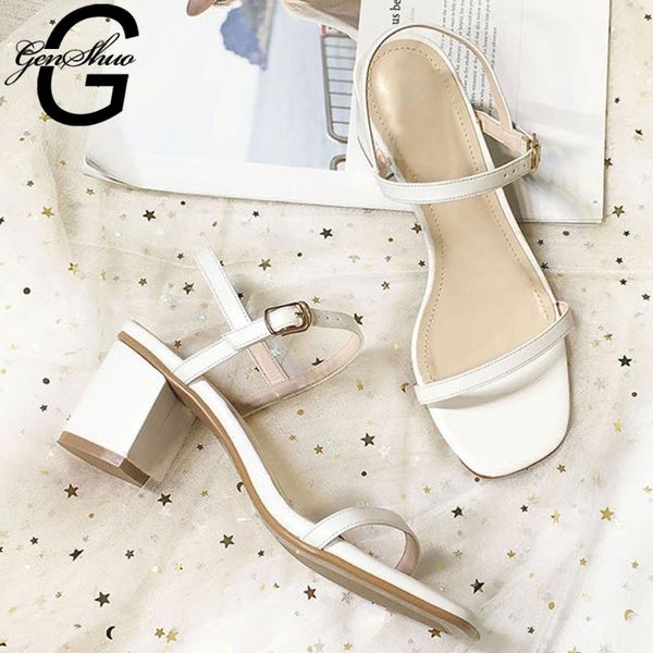 dress shoes genshuo women middle heel sandals elegant solid woman summer heels chunky buckle ladies sandale femme, Black 
dress shoes genshuo women middle heel sandals elegant solid woman summer heels chunky buckle ladies sandale femme, Black