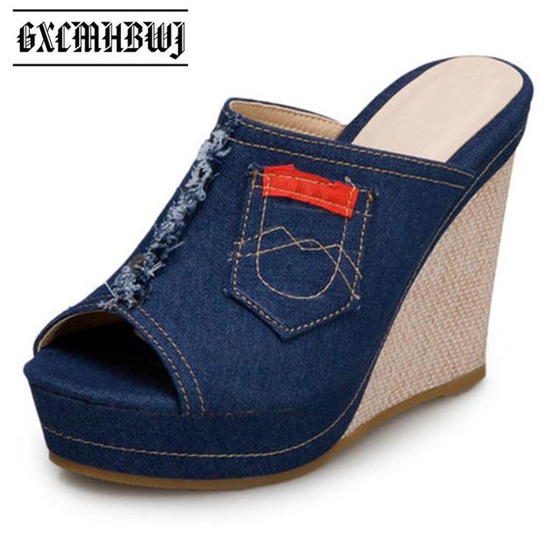 retro blue denim wedges platform women sandals goth peep toe thick bottom high heels lady slippers outdoor casual shoes, Black
retro blue denim wedges platform women sandals goth peep toe thick bottom high heels lady slippers outdoor casual shoes, Black