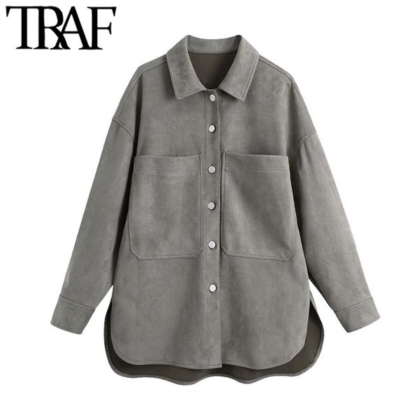women fashion with pockets faux suede oversized blouses vintage long sleeve button-up female shirts chic 210507, White
women fashion with pockets faux suede oversized blouses vintage long sleeve button-up female shirts chic 210507, White