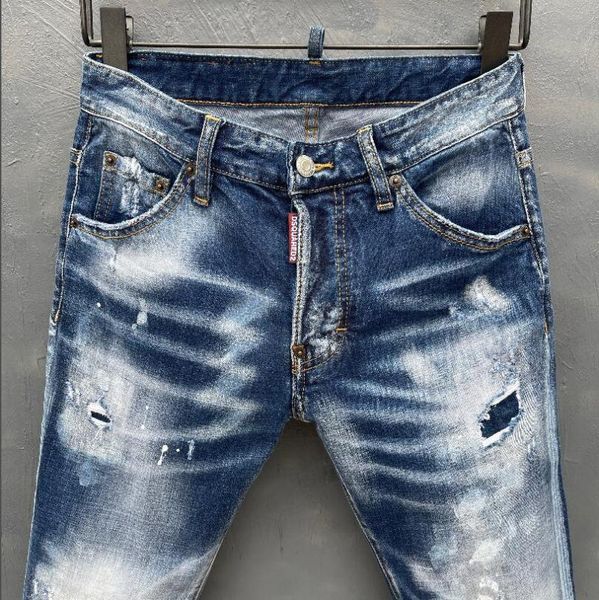 men's jeans cool pants design men slim denim trousers blue hole for