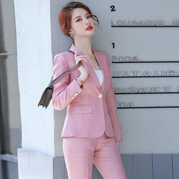autumn and winter women's professional overalls female suit fashion plaid ladies pants two-piece set casual trousers two piece, White 
autumn and winter women's professional overalls female suit fashion plaid ladies pants two-piece set casual trousers two piece, White