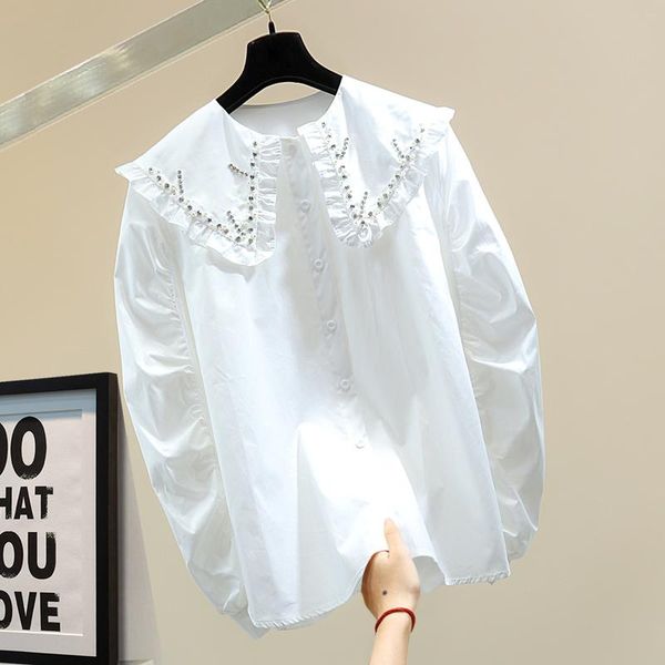 women's blouses & shirts pleated doll collar shirt blouse 2021 spring loose bead diamond solid color long sleeve cotton women white blu
women's blouses & shirts pleated doll collar shirt blouse 2021 spring loose bead diamond solid color long sleeve cotton women white blu