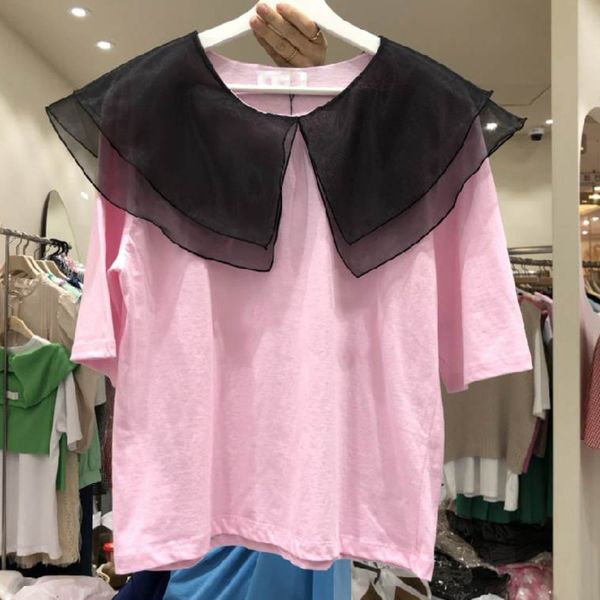 summer color matching personality white fashion mesh lapel short-sleeved t-shirt women 16f1169 210510
summer color matching personality white fashion mesh lapel short-sleeved t-shirt women 16f1169 210510