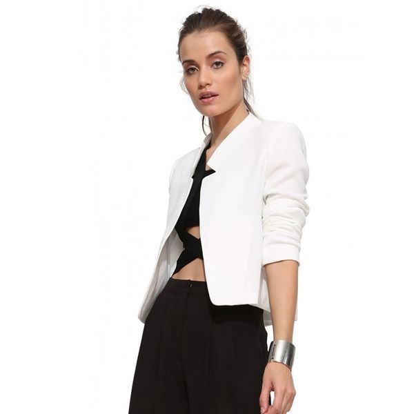 long sleeve solid white blazer women cardigan short coat slim ladies office jacket elegant business suits for 210603, White;black
long sleeve solid white blazer women cardigan short coat slim ladies office jacket elegant business suits for 210603, White;black