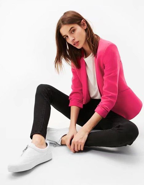 office lady casual fashion woman slim suit notched jacket solid three quarter sleeve blazer mujer women's suits & blazers, White;black
office lady casual fashion woman slim suit notched jacket solid three quarter sleeve blazer mujer women's suits & blazers, White;black