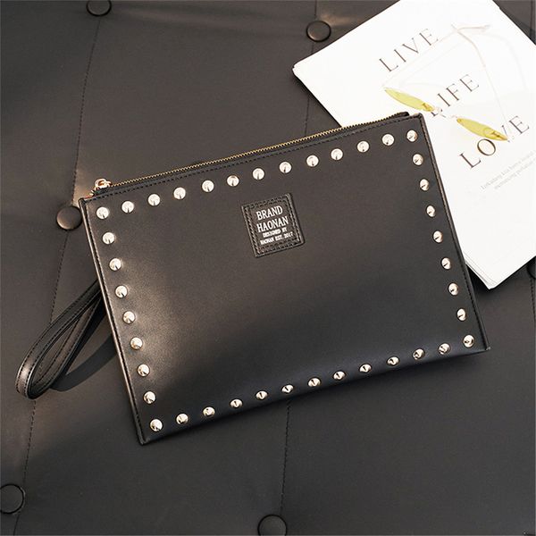 wallet korean men's leisure wrist bag street fashion leather hand and women's personalized rivet, Red;black
wallet korean men's leisure wrist bag street fashion leather hand and women's personalized rivet, Red;black