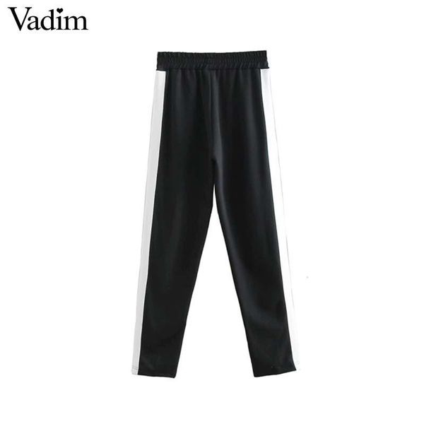 women's pants & capris vadim women side stripe black elastic waist pockets pleated female causal ankle length trousers pantalones ka406, Black;white 
women's pants & capris vadim women side stripe black elastic waist pockets pleated female causal ankle length trousers pantalones ka406, Black;white