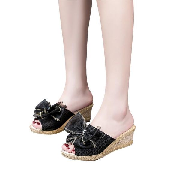dress shoes summer straw slope with gauze surface high bow fish mouth sandals women fashion sandalias de las mujeres 2021, Black
dress shoes summer straw slope with gauze surface high bow fish mouth sandals women fashion sandalias de las mujeres 2021, Black