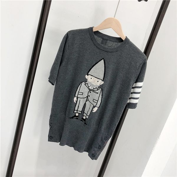tb moustache foreign style gray stripe half sweater women's short sleeve bottomed top, White;black
tb moustache foreign style gray stripe half sweater women's short sleeve bottomed top, White;black