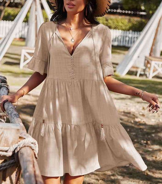 summer solid ruffles casual women dress v neck butterfly sleeve mini for holiday vintage vestidos, Black;gray
summer solid ruffles casual women dress v neck butterfly sleeve mini for holiday vintage vestidos, Black;gray