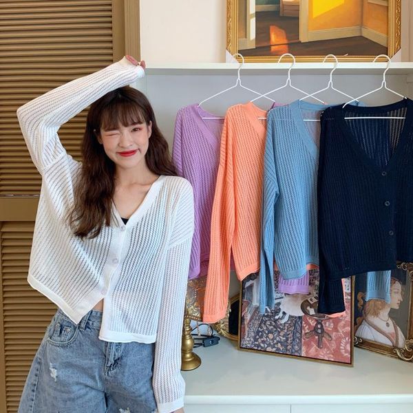 women's knits & tees 2021 korean knitted long-sleeved sunscreen shirt women summer loose cardigan sweater thin hollow out all-match, White
women's knits & tees 2021 korean knitted long-sleeved sunscreen shirt women summer loose cardigan sweater thin hollow out all-match, White
