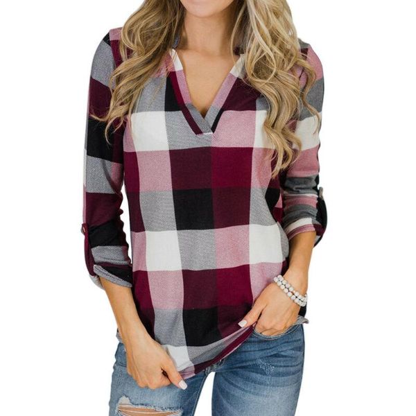autumn fashion women vintage v-neck plaid blouses & shirts loose long sleeve casual women's, White
autumn fashion women vintage v-neck plaid blouses & shirts loose long sleeve casual women's, White