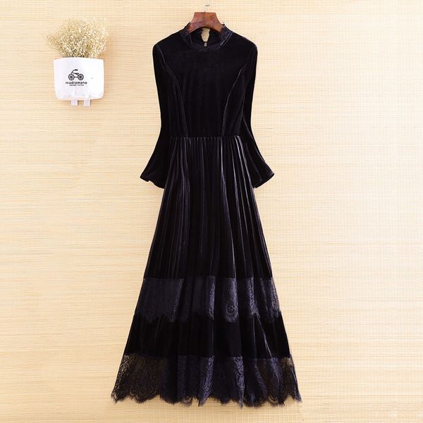 dress high-end spring velvet stitching lace muslim ethnic style retro elegant slim o-neck long sleeve party dress s-xl, Black;gray
dress high-end spring velvet stitching lace muslim ethnic style retro elegant slim o-neck long sleeve party dress s-xl, Black;gray