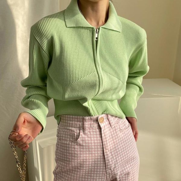 women's knits & tees autumn sweater simple lapel zipper design casual loose cardigans womens long-sleeved cardigan knitted jacket women, White
women's knits & tees autumn sweater simple lapel zipper design casual loose cardigans womens long-sleeved cardigan knitted jacket women, White