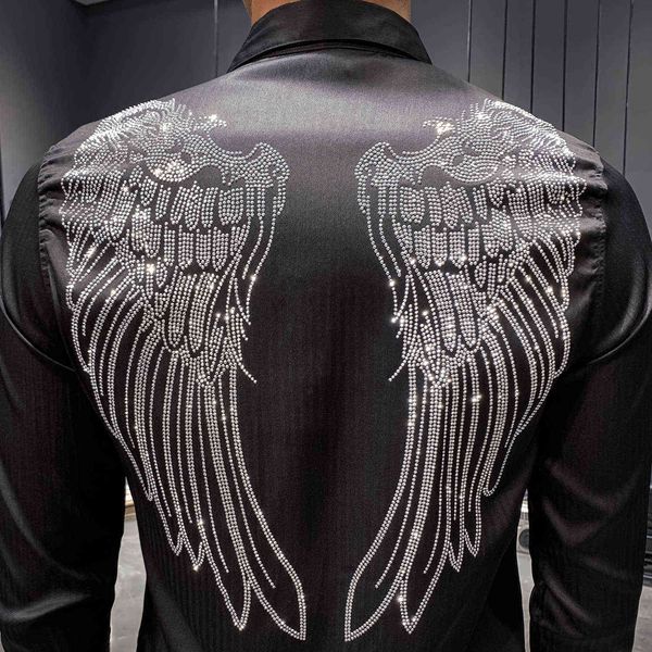 men shirt designer wing long sleeve casual slim fit dress shirts black white streetwear camisa social masculina 210527, White;black
men shirt designer wing long sleeve casual slim fit dress shirts black white streetwear camisa social masculina 210527, White;black