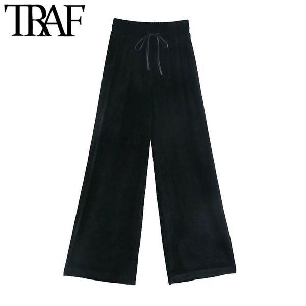 women chic fashion side pockets velvet wide leg pants vintage high elastic waist drawstring female trousers mujer 210507, Black;white
women chic fashion side pockets velvet wide leg pants vintage high elastic waist drawstring female trousers mujer 210507, Black;white