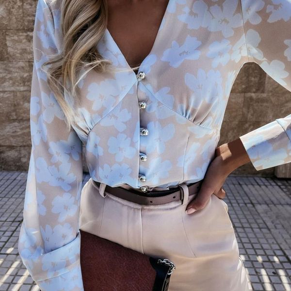 women's blouses & shirts elegant floral blouse casual long sleeve print v-neck splicing button shirt ladies blusas, White
women's blouses & shirts elegant floral blouse casual long sleeve print v-neck splicing button shirt ladies blusas, White