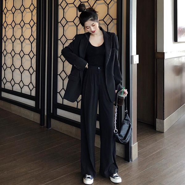 women's two piece pants women -spring fall ol female pantsuit suit single breasted lady from the office blazer jacket + leg broad 2 pie, White 
women's two piece pants women -spring fall ol female pantsuit suit single breasted lady from the office blazer jacket + leg broad 2 pie, White