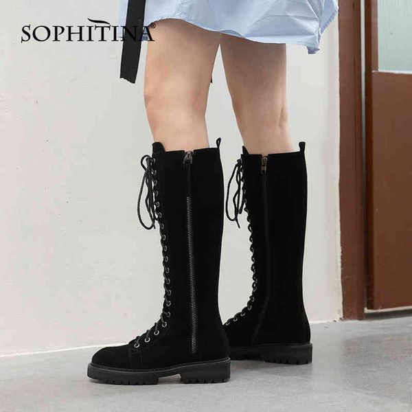 sophitina women knee-high boots platform genuine leather cross-tied zipper shoes round toe mid heel fashion female shoes so767 210513, Black
sophitina women knee-high boots platform genuine leather cross-tied zipper shoes round toe mid heel fashion female shoes so767 210513, Black