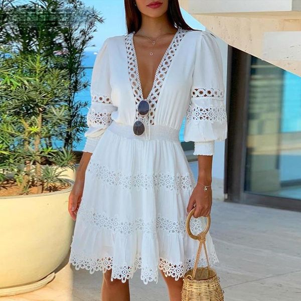 casual dresses summer 2021 fashion white deep v neck lace trim mini dress, Black;gray
casual dresses summer 2021 fashion white deep v neck lace trim mini dress, Black;gray