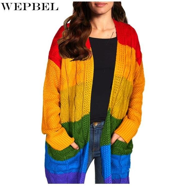 women's jackets wepbel rainbow knitted sweater coat casual spring long sleeve single-breasted cardigan turn-down collar, Black;brown
women's jackets wepbel rainbow knitted sweater coat casual spring long sleeve single-breasted cardigan turn-down collar, Black;brown