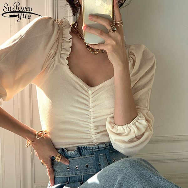 autumn square collar blouse women elegant splicing pleated puff sleeve shirt lady chic curled slim solid shirt 12904 210427, White
autumn square collar blouse women elegant splicing pleated puff sleeve shirt lady chic curled slim solid shirt 12904 210427, White