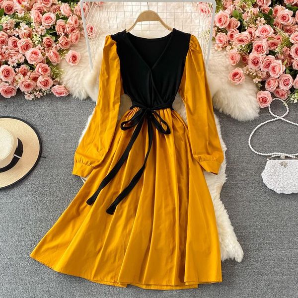 casual dresses gentle style v-neck color blocking bubble sleeve dress for women in autumn slim fit and thin celebrity medium long, Black;gray
casual dresses gentle style v-neck color blocking bubble sleeve dress for women in autumn slim fit and thin celebrity medium long, Black;gray