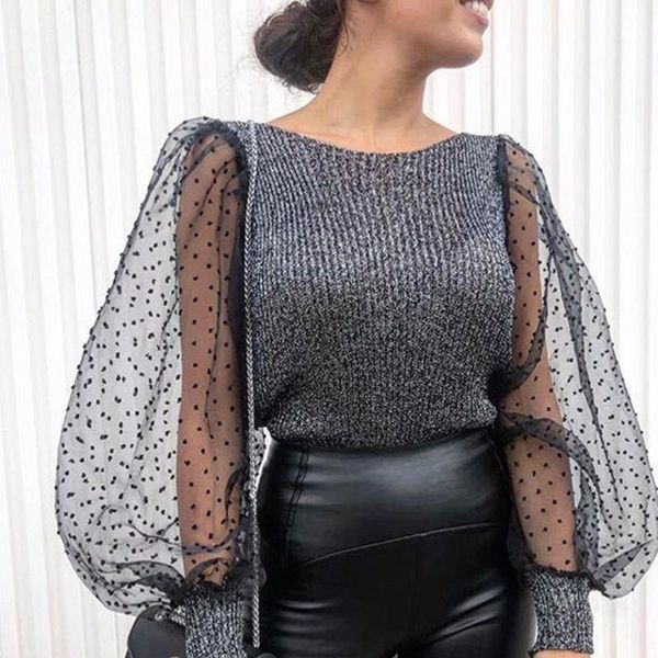 women's blouses & shirts puff sleeve knitwear mesh o-neck pullover autumn women polka dot winter knitted turtleneck thin sweater, White
women's blouses & shirts puff sleeve knitwear mesh o-neck pullover autumn women polka dot winter knitted turtleneck thin sweater, White