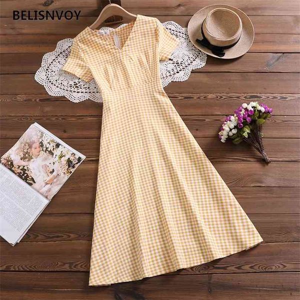 french retro a-line v-neck plaid dress sweet women sundress summer short sleeve ladies midi elegant party vestidos 210520, Black;gray
french retro a-line v-neck plaid dress sweet women sundress summer short sleeve ladies midi elegant party vestidos 210520, Black;gray